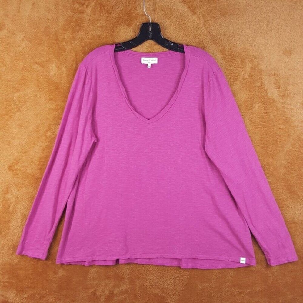 FOREVER COMFORT Womens Top Large Pink Pullover Tee Mineral Wash Twist Neck NYDJ